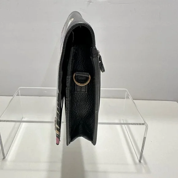 Anuschka Hand Painted Leather Lion Crossbody Wallet Clutch Artisan Black Multi - Picture 11 of 14